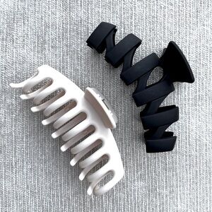 Large 4” Matte Hair Claw Clips Black & Ivory Neutral Minimalist Set NEW